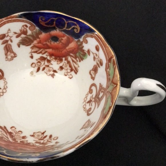 Vintage BELL Bone China Tea Cup & Saucer Cobalt Blue with Red Flower - Picture 4 of 8